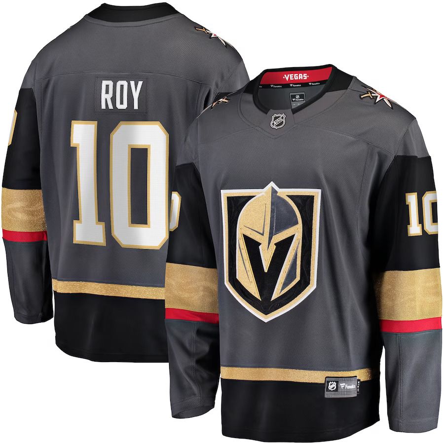 Men Vegas Golden Knights #10 Nicolas Roy Fanatics Branded Gray Home Breakaway Player NHL Jersey